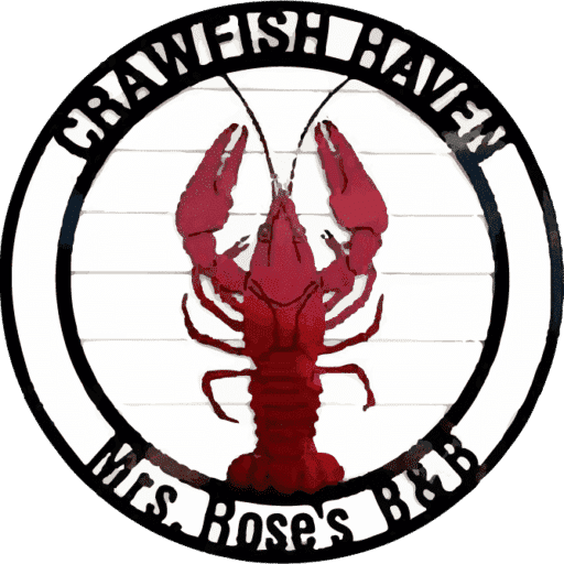 Logo featuring a red crawfish and the text "Crawfish Haven" and "Mrs. Rose's B&B."